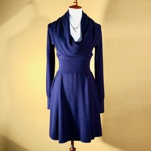 BCBGMaxAzria Blue Wool Cowl Neck Sweater Dress